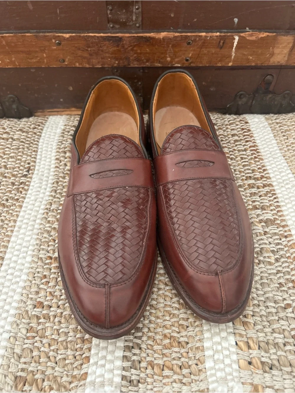 Allen Edmonds Foley Brown Woven Leather Slip-On Dress Loafers Men’s 12 D
